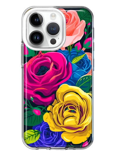 Apple iPhone 14 Pro Vintage Pastel Abstract Colorful Pink Yellow Blue Roses Double Layer Phone Case Cover