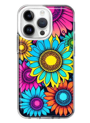 Apple iPhone 14 Pro Vintage Colorful Abstract Sunflowers Floral Double Layer Phone Case Cover