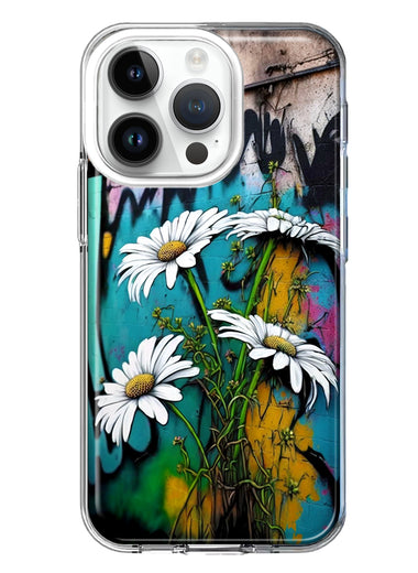 Apple iPhone 14 Pro White Daisies Graffiti Wall Art Painting Hybrid Protective Phone Case Cover