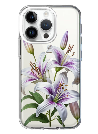 Apple iPhone 14 Pro White Lavender Lily Purple Flowers Floral Hybrid Protective Phone Case Cover