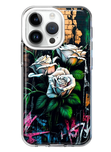 Apple iPhone 14 Pro White Roses Graffiti Wall Art Painting Hybrid Protective Phone Case Cover