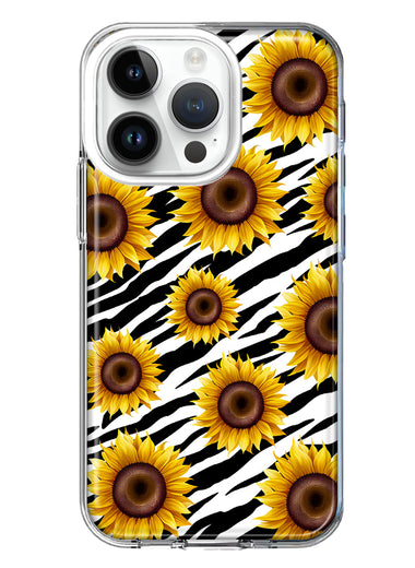 Apple iPhone 14 Pro White Zebra Sunflowers Polkadots Double Layer Phone Case Cover