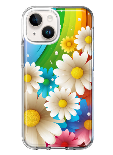 Apple iPhone 14 Plus Colorful Rainbow Daisies Blue Pink White Green Double Layer Phone Case Cover