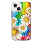 Apple iPhone 15 Plus Colorful Rainbow Daisies Blue Pink White Green Double Layer Phone Case Cover