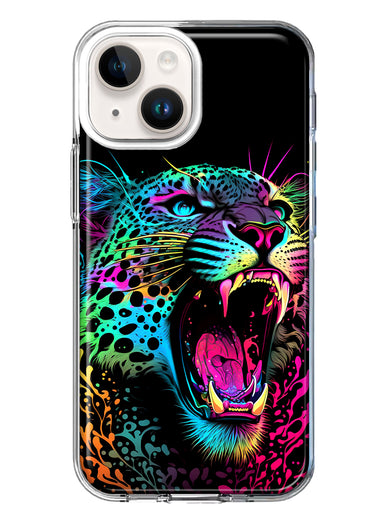 Apple iPhone 14 Plus Neon Rainbow Glow Colorful Leopard Hybrid Protective Phone Case Cover