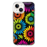 Apple iPhone 15 Neon Rainbow Glow Sunflowers Colorful Floral Pink Purple Double Layer Phone Case Cover