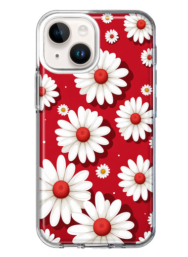 Apple iPhone 15 Cute White Red Daisies Polkadots Double Layer Phone Case Cover