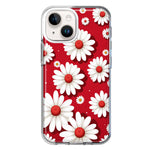 Apple iPhone 15 Plus Cute White Red Daisies Polkadots Double Layer Phone Case Cover