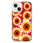 Apple iPhone 15 Yellow Sunflowers Polkadot on Red Double Layer Phone Case Cover