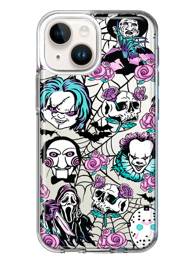 Apple iPhone 14 Plus Roses Halloween Spooky Horror Characters Spider Web Hybrid Protective Phone Case Cover