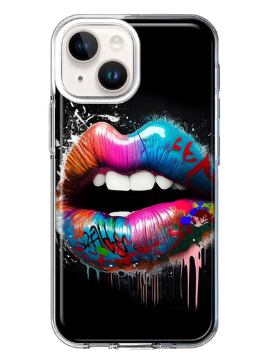 Apple iPhone 15 Plus Colorful Lip Graffiti Painting Art Hybrid Protective Phone Case Cover