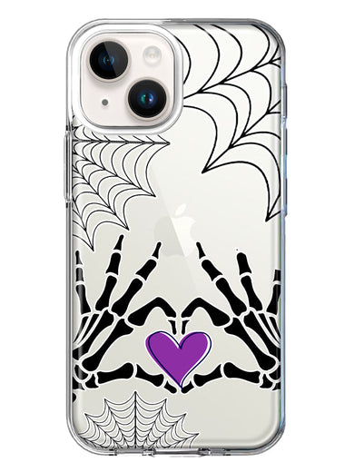 Apple iPhone 15 Plus Halloween Skeleton Heart Hands Spooky Spider Web Hybrid Protective Phone Case Cover