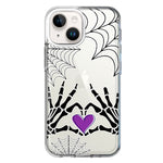 Apple iPhone 15 Plus Halloween Skeleton Heart Hands Spooky Spider Web Hybrid Protective Phone Case Cover