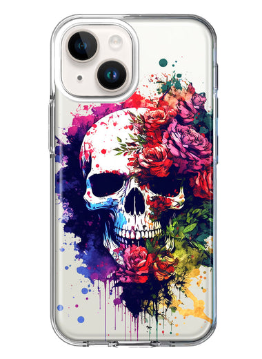 Apple iPhone 15 Plus Fantasy Skull Red Purple Roses Hybrid Protective Phone Case Cover