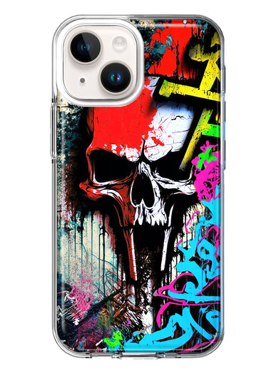 Apple iPhone 15 Plus Skull Face Graffiti Painting Art Hybrid Protective Phone Case Cover
