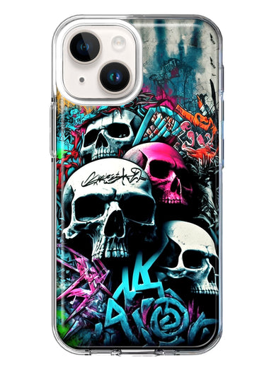 Apple iPhone 15 Plus Skulls Graffiti Painting Art Hybrid Protective Phone Case Cover