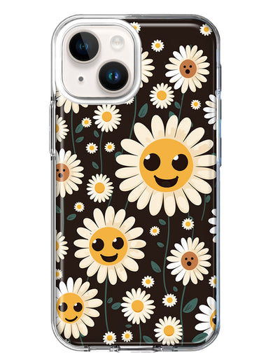 Apple iPhone 14 Cute Smiley Face White Daisies Double Layer Phone Case Cover