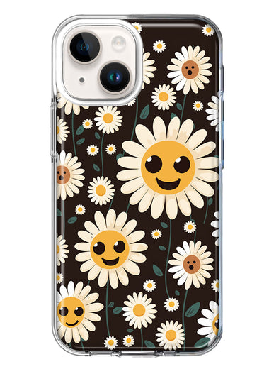 Apple iPhone 15 Cute Smiley Face White Daisies Double Layer Phone Case Cover