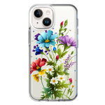 Apple iPhone 15 Purple Yellow Red Spring Flowers Floral Hybrid Protective Phone Case Cover