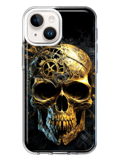 Apple iPhone 15 Plus Steampunk Skull Science Fiction Machinery Double Layer Phone Case Cover