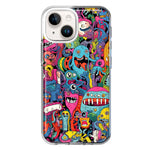 Apple iPhone 13 Mini Psychedelic Trippy Happy Aliens Characters Hybrid Protective Phone Case Cover