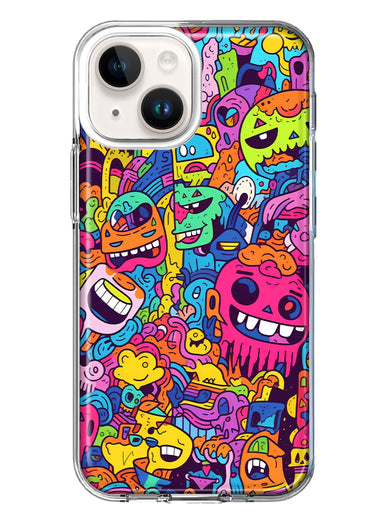 Apple iPhone 14 Psychedelic Trippy Happy Characters Pop Art Hybrid Protective Phone Case Cover
