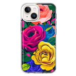 Apple iPhone 15 Plus Vintage Pastel Abstract Colorful Pink Yellow Blue Roses Double Layer Phone Case Cover