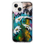 Apple iPhone 15 Plus White Daisies Graffiti Wall Art Painting Hybrid Protective Phone Case Cover