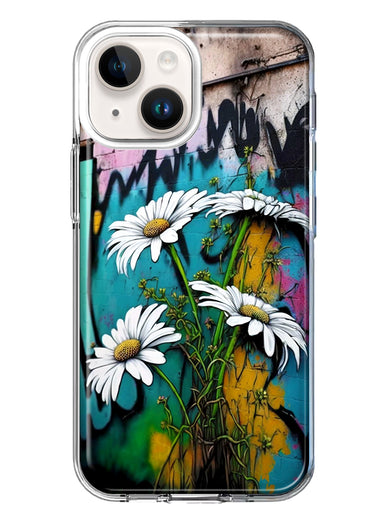 Apple iPhone 13 White Daisies Graffiti Wall Art Painting Hybrid Protective Phone Case Cover