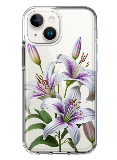 Apple iPhone 15 Plus White Lavender Lily Purple Flowers Floral Hybrid Protective Phone Case Cover