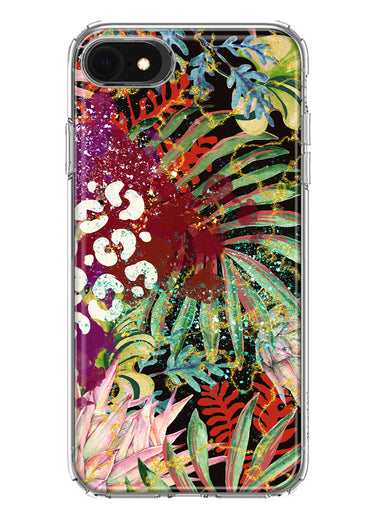 Apple iPhone SE 2nd 3rd Generation Leopard Tropical Flowers Vacation Dreams Hibiscus Floral Hybrid Protective Phone Case Cover