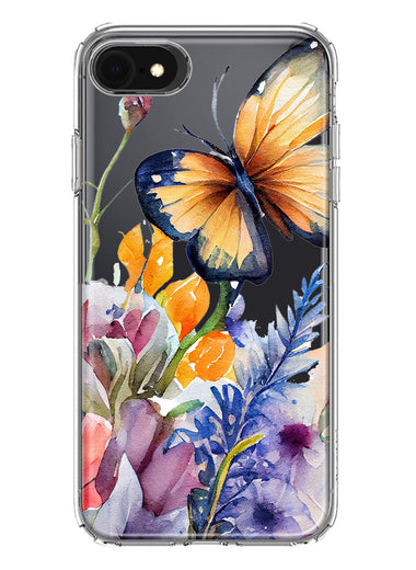 Apple iPhone SE 2nd 3rd Generation Spring Summer Flowers Butterfly Purple Blue Lilac Floral Hybrid Protective Phone Case Cover