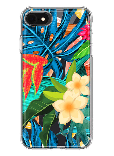 Apple iPhone SE 2nd 3rd Generation Blue Monstera Pothos Tropical Floral Summer Flowers Hybrid Protective Phone Case Cover
