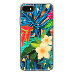 Apple iPhone SE 2nd 3rd Generation Blue Monstera Pothos Tropical Floral Summer Flowers Hybrid Protective Phone Case Cover
