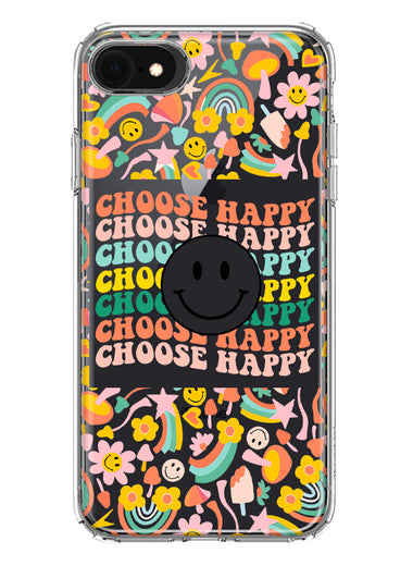 Apple iPhone SE 2nd 3rd Generation Choose Happy Smiley Face Retro Vintage Groovy 70s Style Hybrid Protective Phone Case Cover