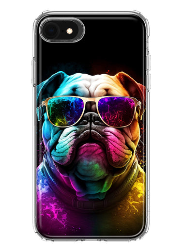 Apple iPhone 6/7/8/SE 2020/SE 3 2022 Neon Rainbow Glow Bulldog Hybrid Protective Phone Case Cover