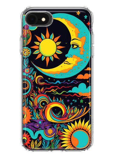 Apple iPhone 6/7/8/SE 2020/SE 3 2022 Neon Rainbow Psychedelic Indie Hippie Indie Moon Hybrid Protective Phone Case Cover
