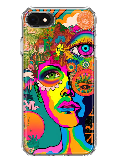 Apple iPhone 6/7/8/SE 2020/SE 3 2022 Neon Rainbow Psychedelic Hippie One Eye Pop Art Hybrid Protective Phone Case Cover