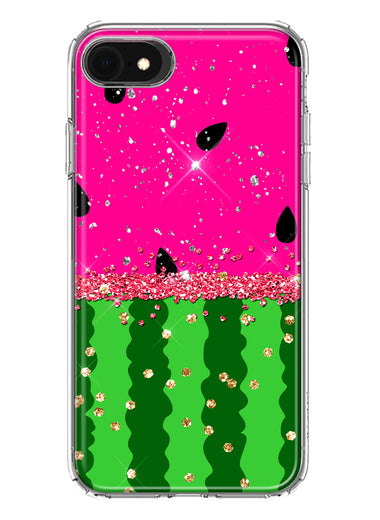 Apple iPhone SE 2nd 3rd Generation Summer Watermelon Sugar Vacation Tropical Fruit Pink Green Hybrid Protective Phone Case Cover