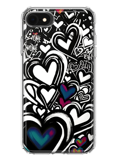 Apple iPhone SE 2nd 3rd Generation Black White Hearts Love Graffiti Hybrid Protective Phone Case Cover