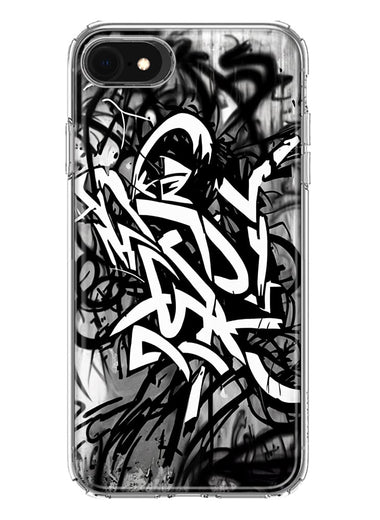 Apple iPhone SE 2nd 3rd Generation Black White Urban Graffiti Hybrid Protective Phone Case Cover