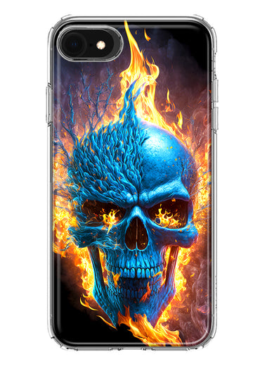 Apple iPhone 6/7/8/SE 2020/SE 3 2022 Blue Flaming Skull Burning Fire Double Layer Phone Case Cover