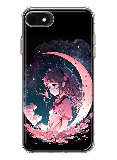 Apple iPhone 6/7/8/SE 2020/SE 3 2022 Kawaii Manga Pink Cherry Blossom Dreaming Moon Girl Hybrid Protective Phone Case Cover