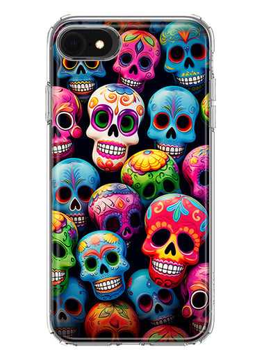 Apple iPhone SE 2nd 3rd Generation Halloween Spooky Colorful Day of the Dead Skulls Hybrid Protective Phone Case Cover