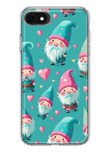 Apple iPhone SE 2nd 3rd Generation Turquoise Pink Hearts Gnomes Hybrid Protective Phone Case Cover
