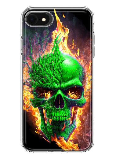 Apple iPhone 6/7/8/SE 2020/SE 3 2022 Green Flaming Skull Burning Fire Double Layer Phone Case Cover