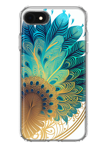 Apple iPhone SE 2nd 3rd Generation Mandala Geometry Abstract Peacock Feather Pattern Hybrid Protective Phone Case Cover