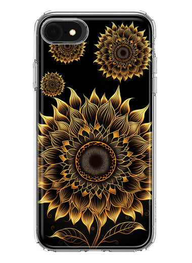 Apple iPhone SE 2nd 3rd Generation Mandala Geometry Abstract Sunflowers Pattern Hybrid Protective Phone Case Cover