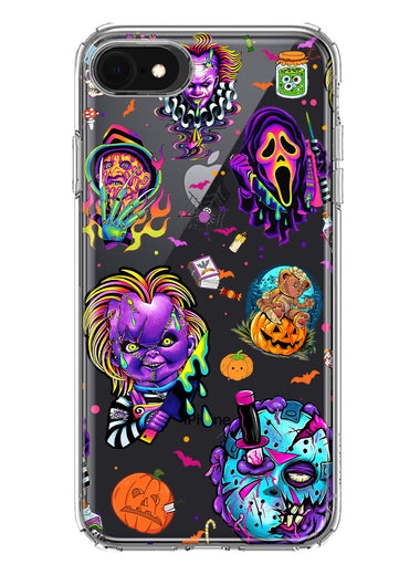 Apple iPhone SE 2nd 3rd Generation Cute Halloween Spooky Horror Scary Neon Characters Hybrid Protective Phone Case Cover