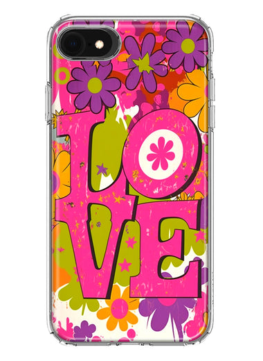 Apple iPhone SE 2nd 3rd Generation Pink Daisy Love Graffiti Painting Art Hybrid Protective Phone Case Cover
